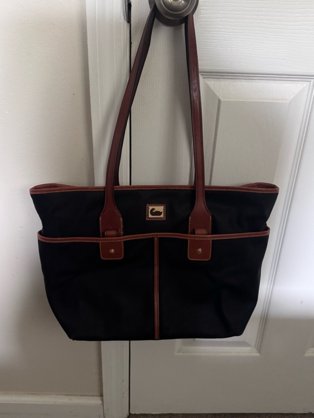 Dooney & Bourke Black Tote Bag with Brown Trim - Women's Shoulder Bag